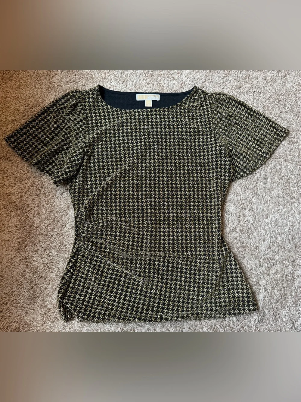 Michael Kors Black and Gold Houndstooth Short Sleeve Top